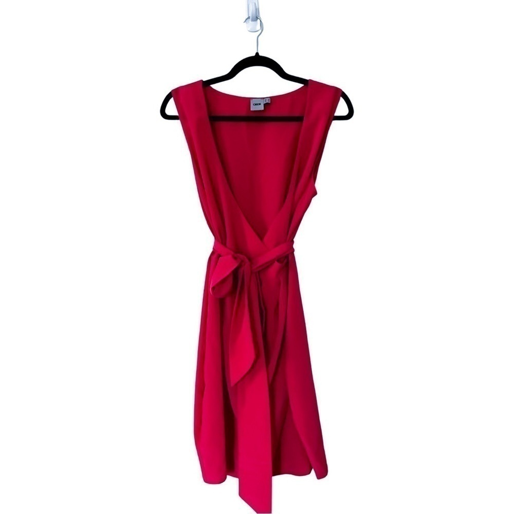 ASOS Sleeveless Faux Wrap Hot Pink Mini Dress Sz 12